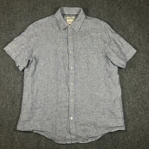 Thom Aaron Mens Large Blue 100% Linen Short Sleeve Button Down Shirt